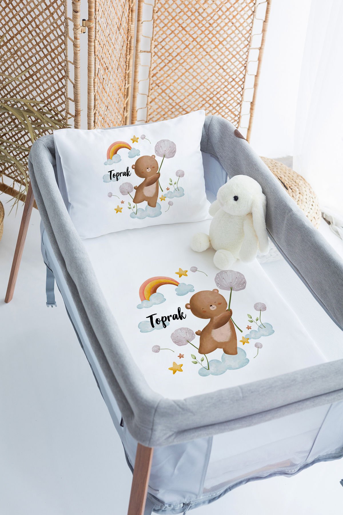 İsme Özel 70x120 Park Yatak Nevresim Takımı Ayıcık