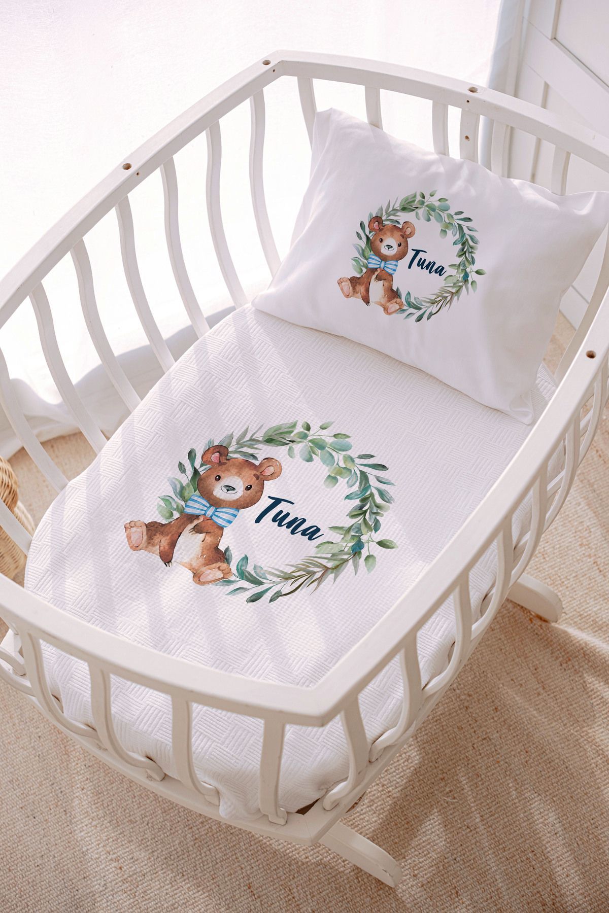 İsme Özel Park Yatak ve Anne Yanı Pike Seti (70x120 cm) Ayıcık