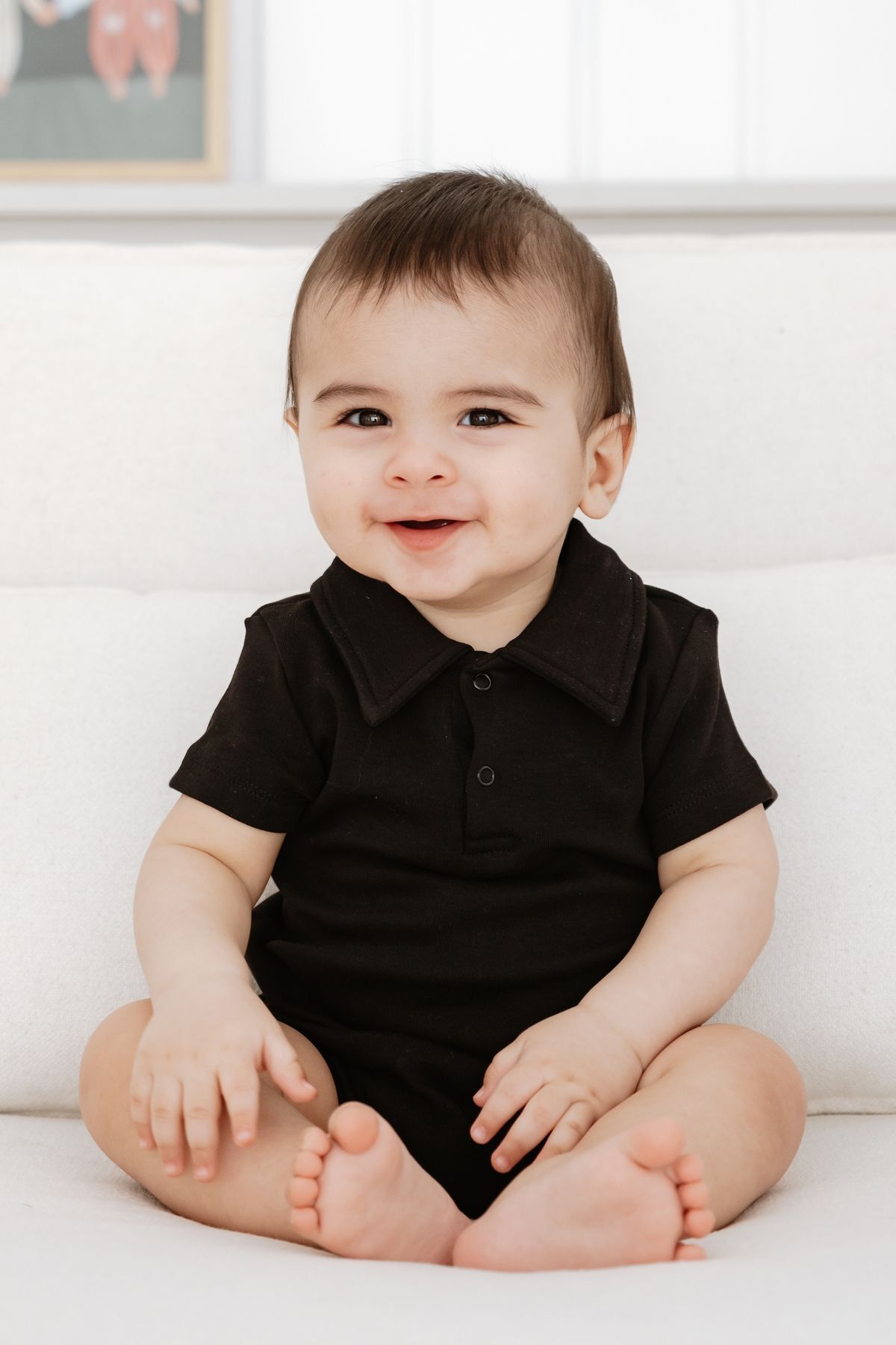 %100 Pamuk Kısa Kollu Polo Yaka Bebek Body 18-24 AY - Siyah