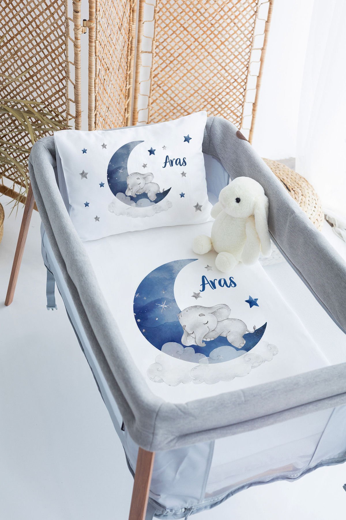 İsme Özel 70x120 Park Yatak Nevresim Takımı Fil