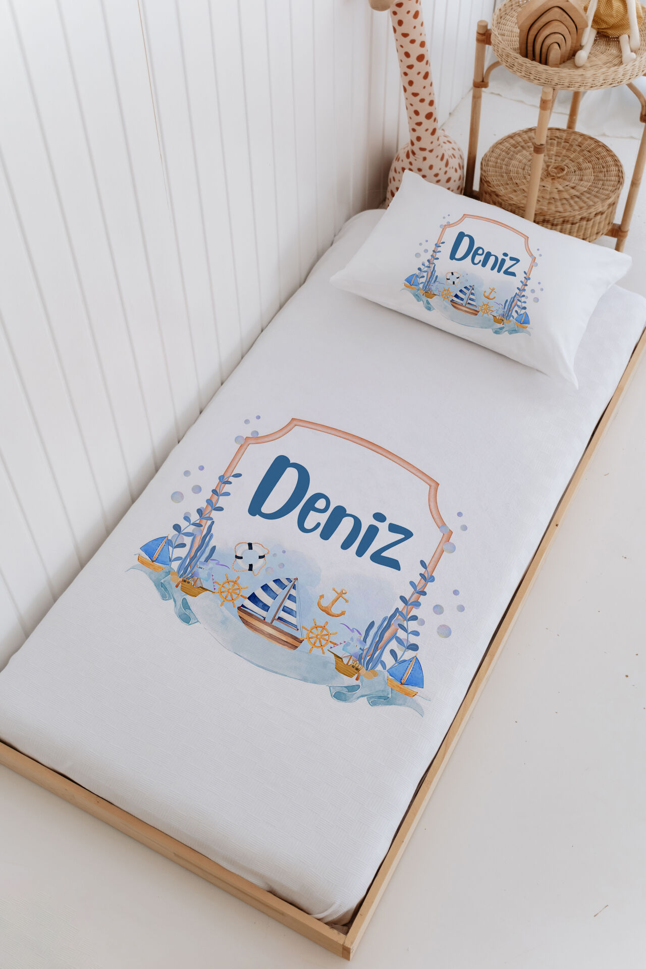 İsme Özel Bebek Ve Çocuk Tek Kişilik Pike Takımı (160 X 220cm) Denizci