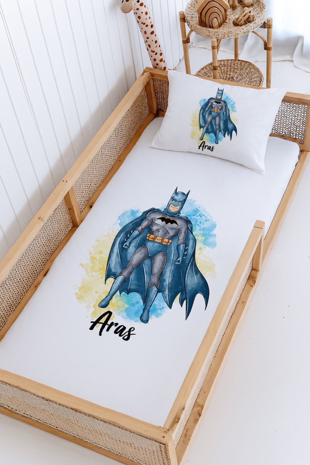 %100 Pamuk İsme Özel Montessori Yatak Pike Seti 100x200 Batman