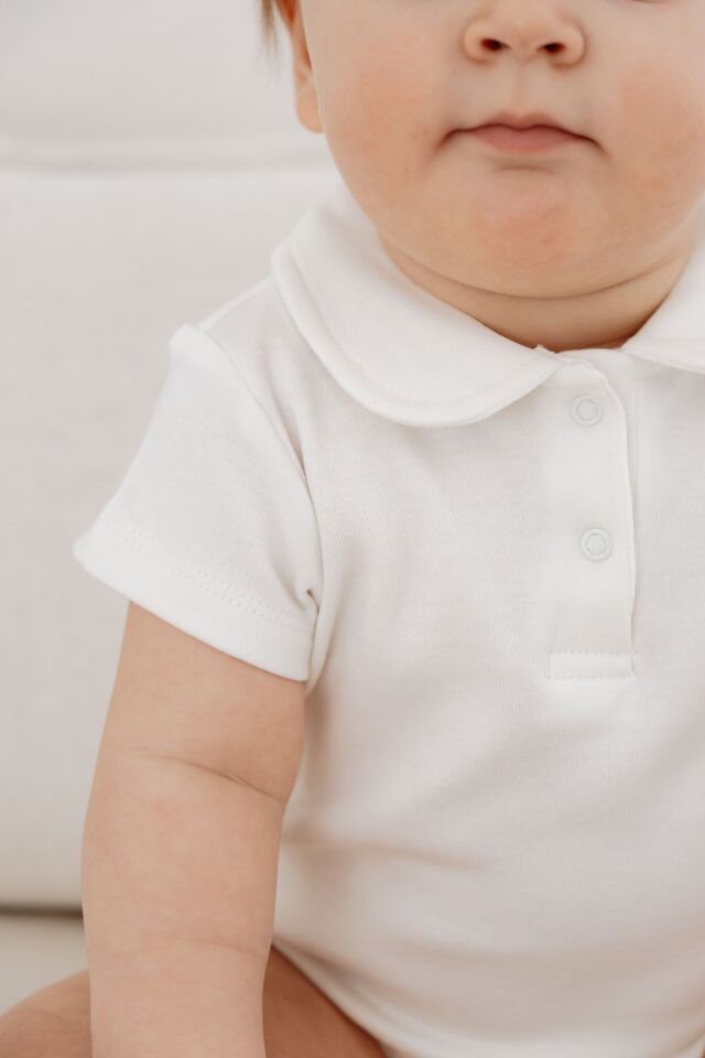 %100 Pamuk Kısa Kollu Polo Yaka Bebek Body 12-18 AY - Bebe Yaka