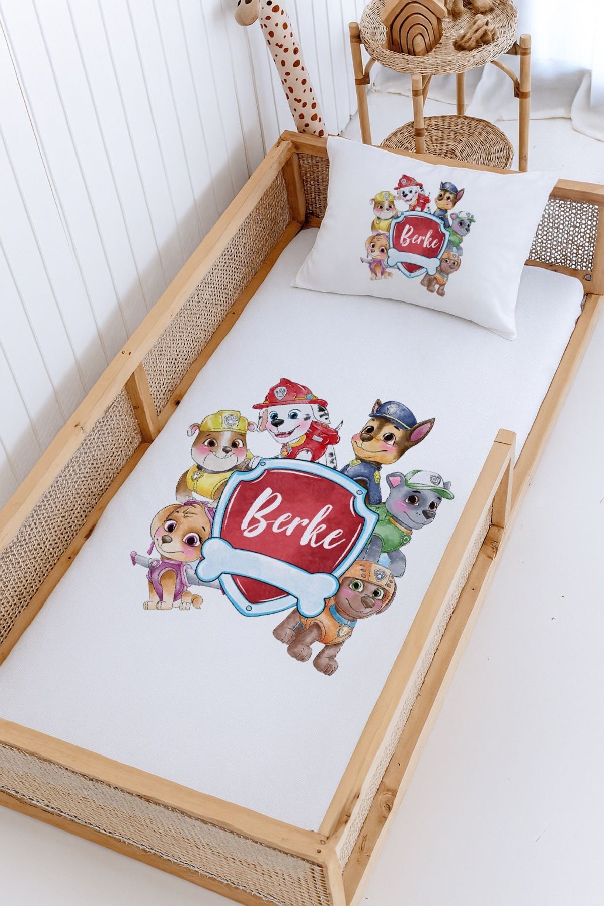%100 Pamuk İsme Özel Montessori Yatak Pike Seti 100x200 Paw Patrol