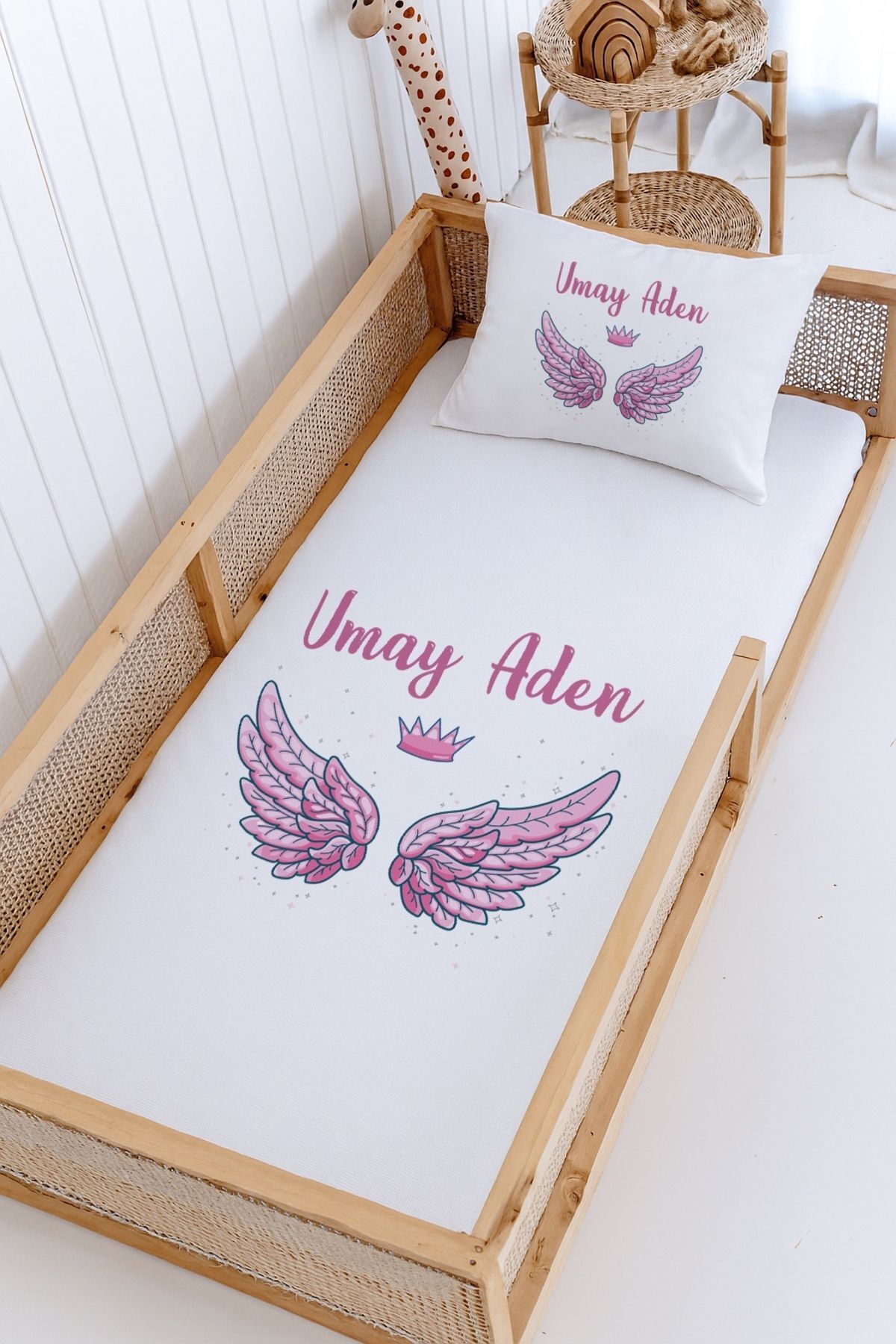 %100 Pamuk İsme Özel Montessori Yatak Pike Seti 100x200 Melek