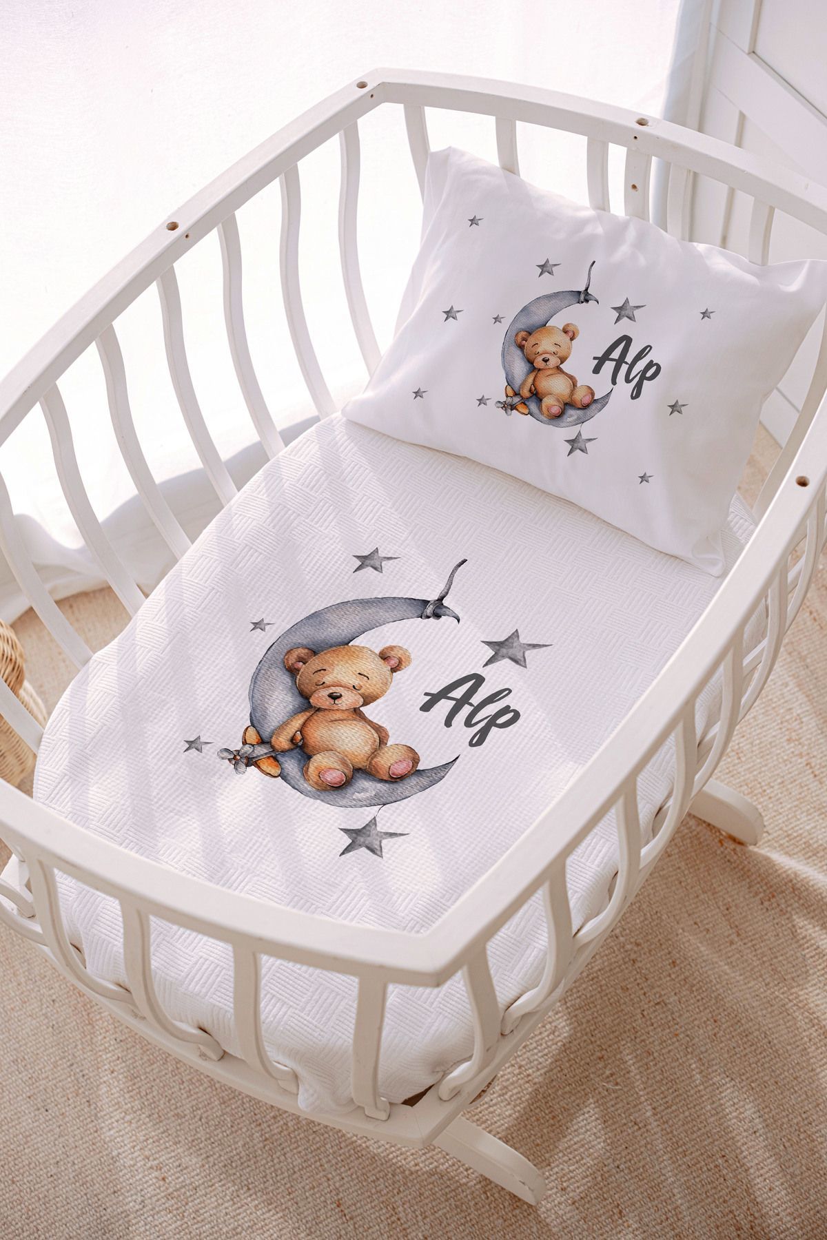 İsme Özel Park Yatak ve Anne Yanı Pike Seti (70x120 cm) Ayıcık