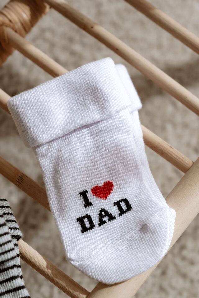 3lü Mom Dad Desenli Bebek Soket Çorap 6-12 Ay - Renkli