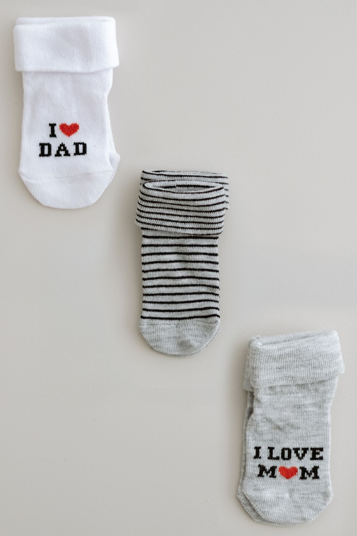 3lü Mom Dad Desenli Bebek Soket Çorap 6-12 Ay - Renkli