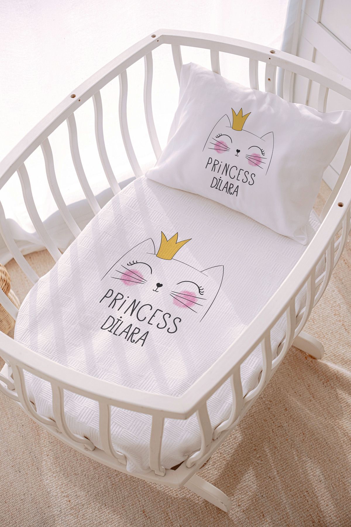 İsme Özel Park Yatak ve Anne Yanı Pike Seti (70x120 cm) Kedicik