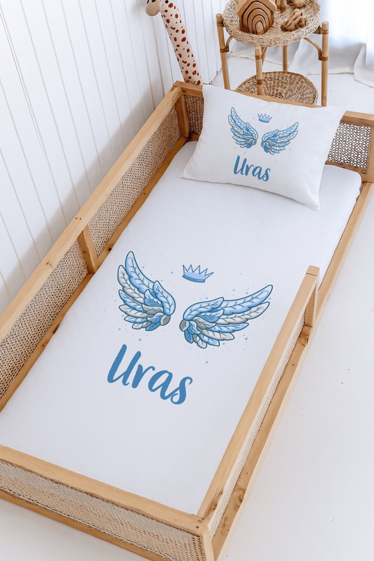 %100 Pamuk İsme Özel Montessori Yatak Pike Seti 100x200 Melek
