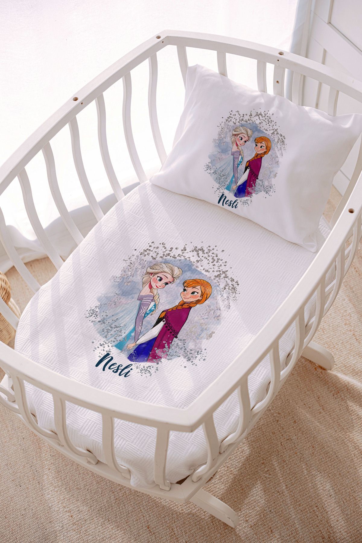 İsme Özel Park Yatak ve Anne Yanı Pike Seti (70x120 cm) Elsa Anna