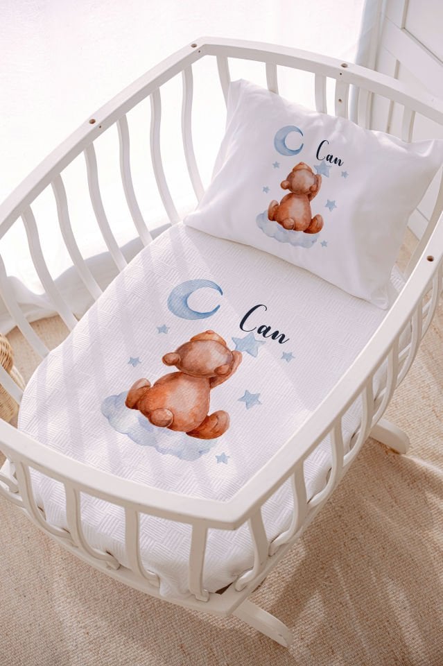 İsme Özel Park Yatak ve Anne Yanı Pike Seti (70x120 cm) Ayıcık