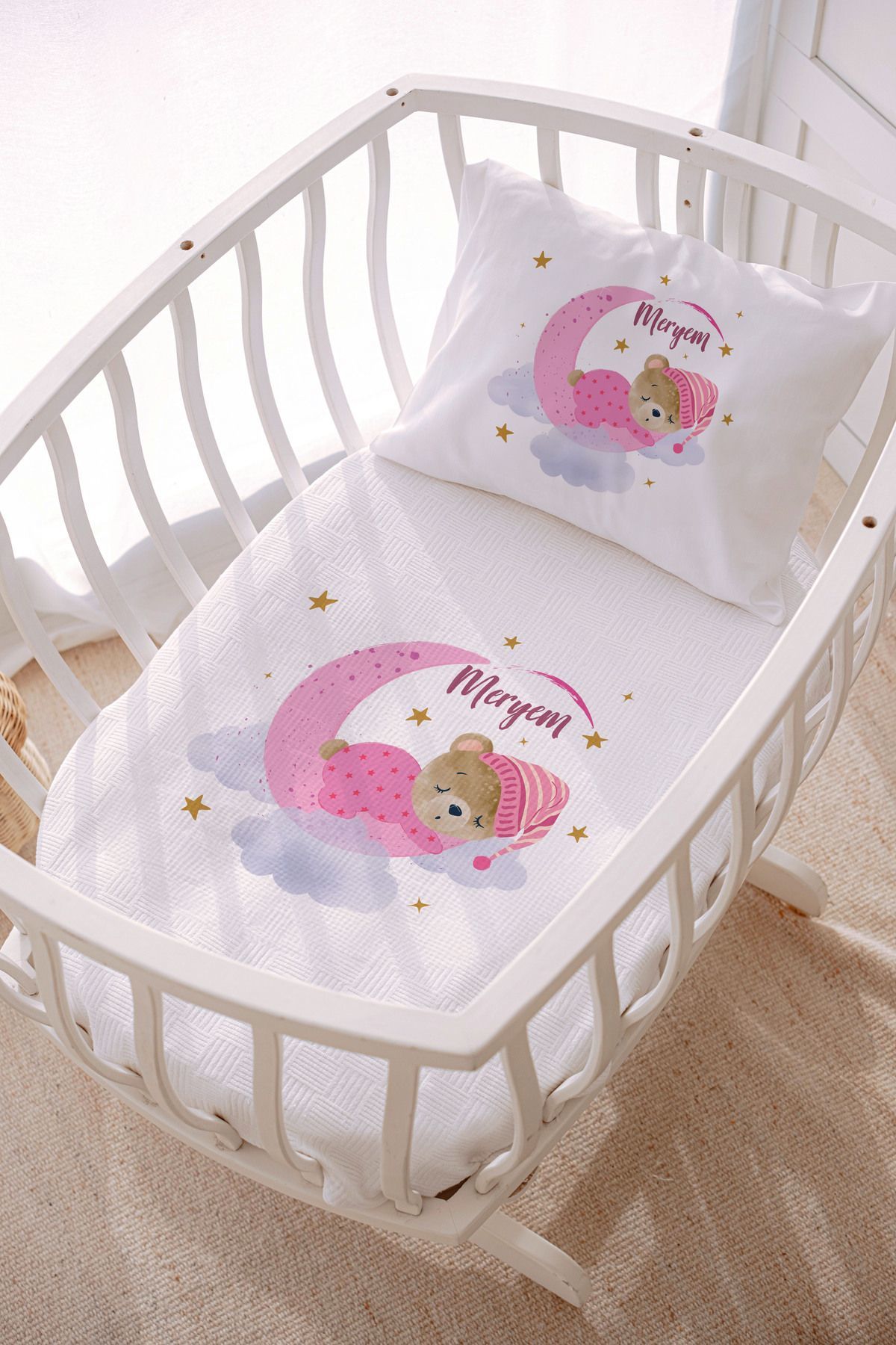 İsme Özel Park Yatak ve Anne Yanı Pike Seti (70x120 cm) Ayıcık