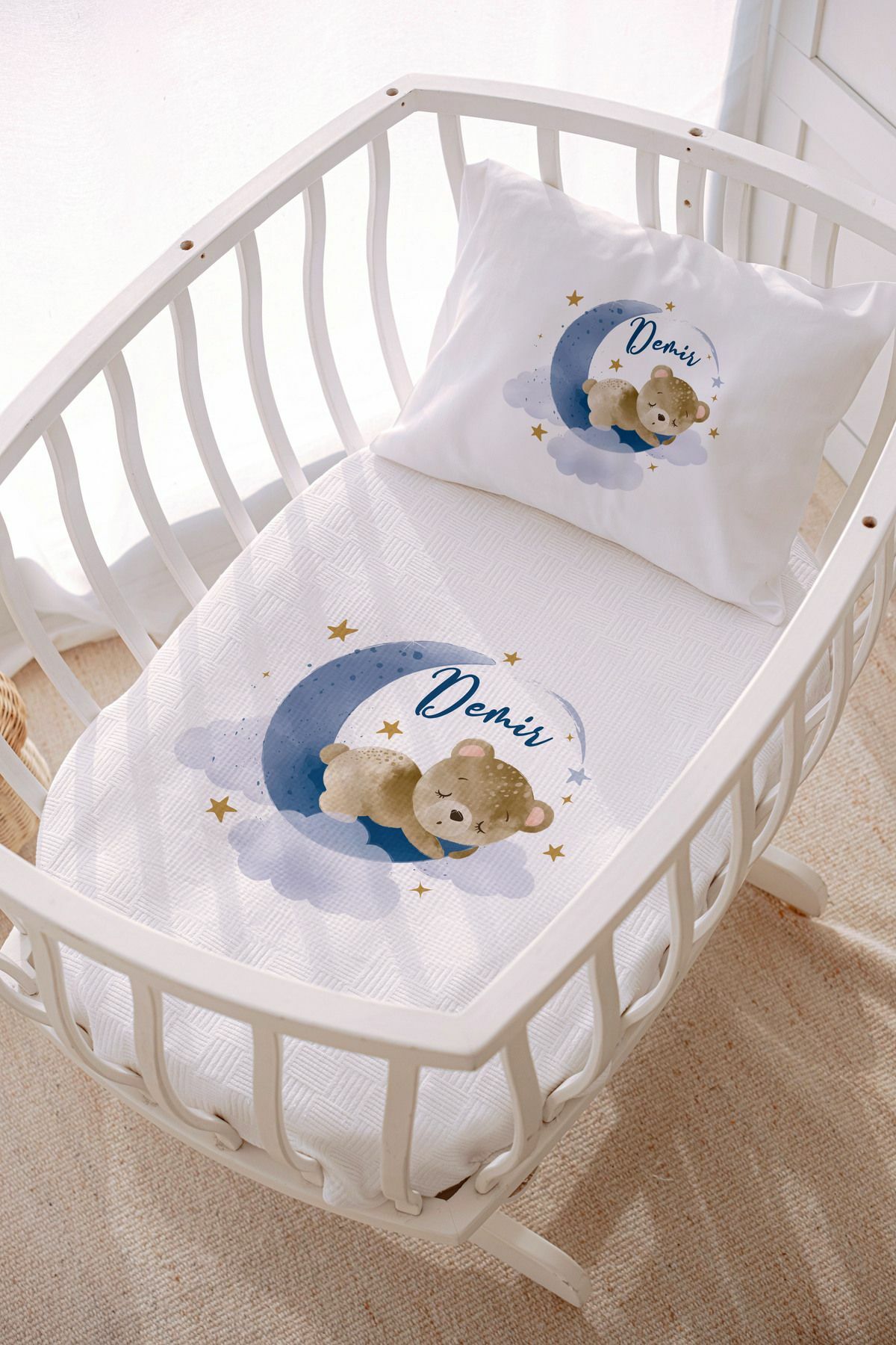 İsme Özel Park Yatak ve Anne Yanı Pike Seti (70x120 cm) Ayıcık