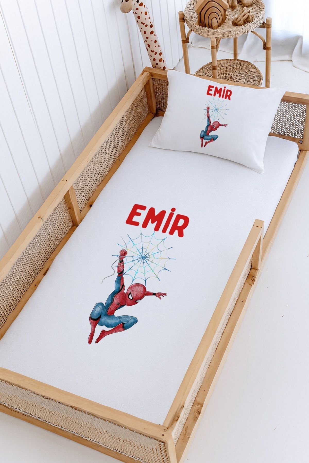 %100 Pamuk İsme Özel Montessori Yatak Pike Seti 100x200 Örümcek Adam