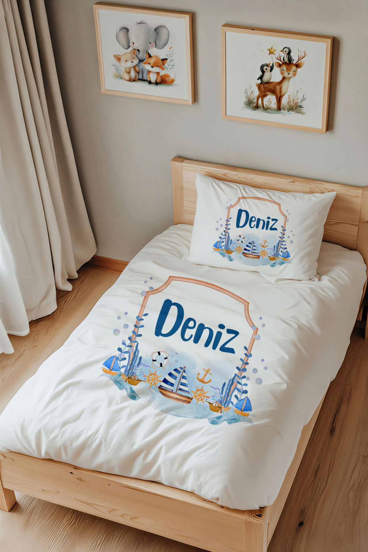 İsme Özel Tek Kişilik Çocuk Nevresim Takımı Denizci
