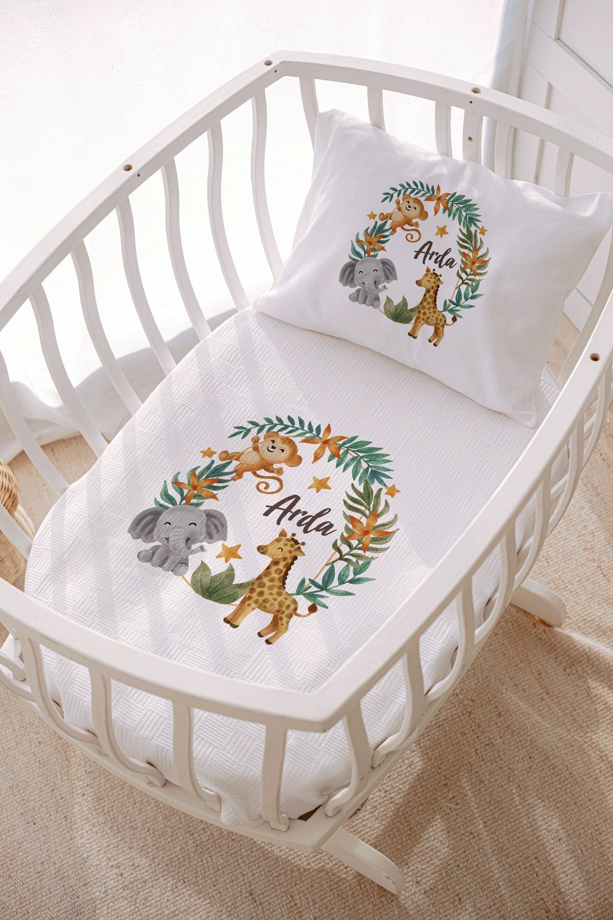 İsme Özel Park Yatak ve Anne Yanı Pike Seti (70x120 cm) Safari