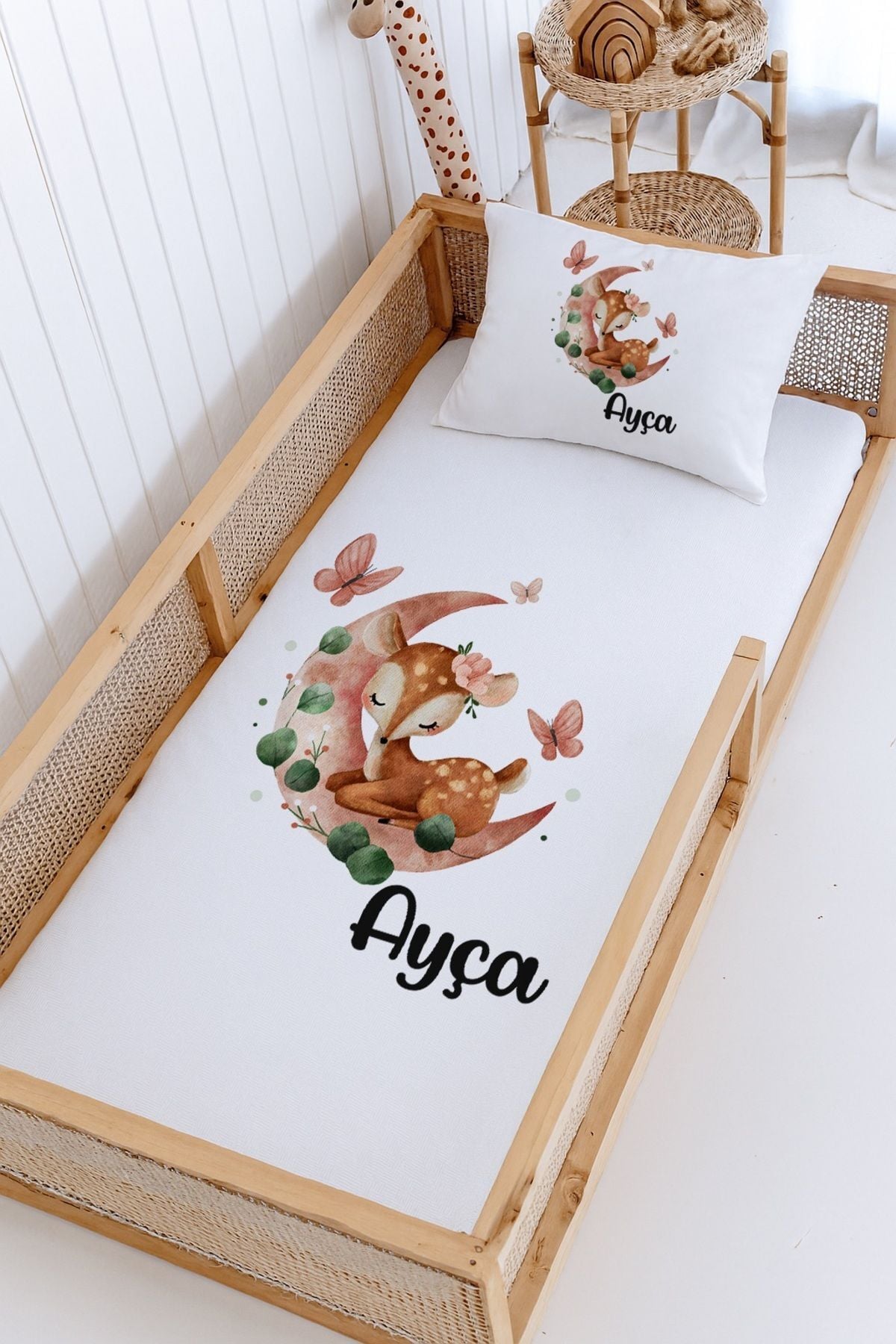%100 Pamuk İsme Özel Montessori Yatak Pike Seti 100x200 Ceylan