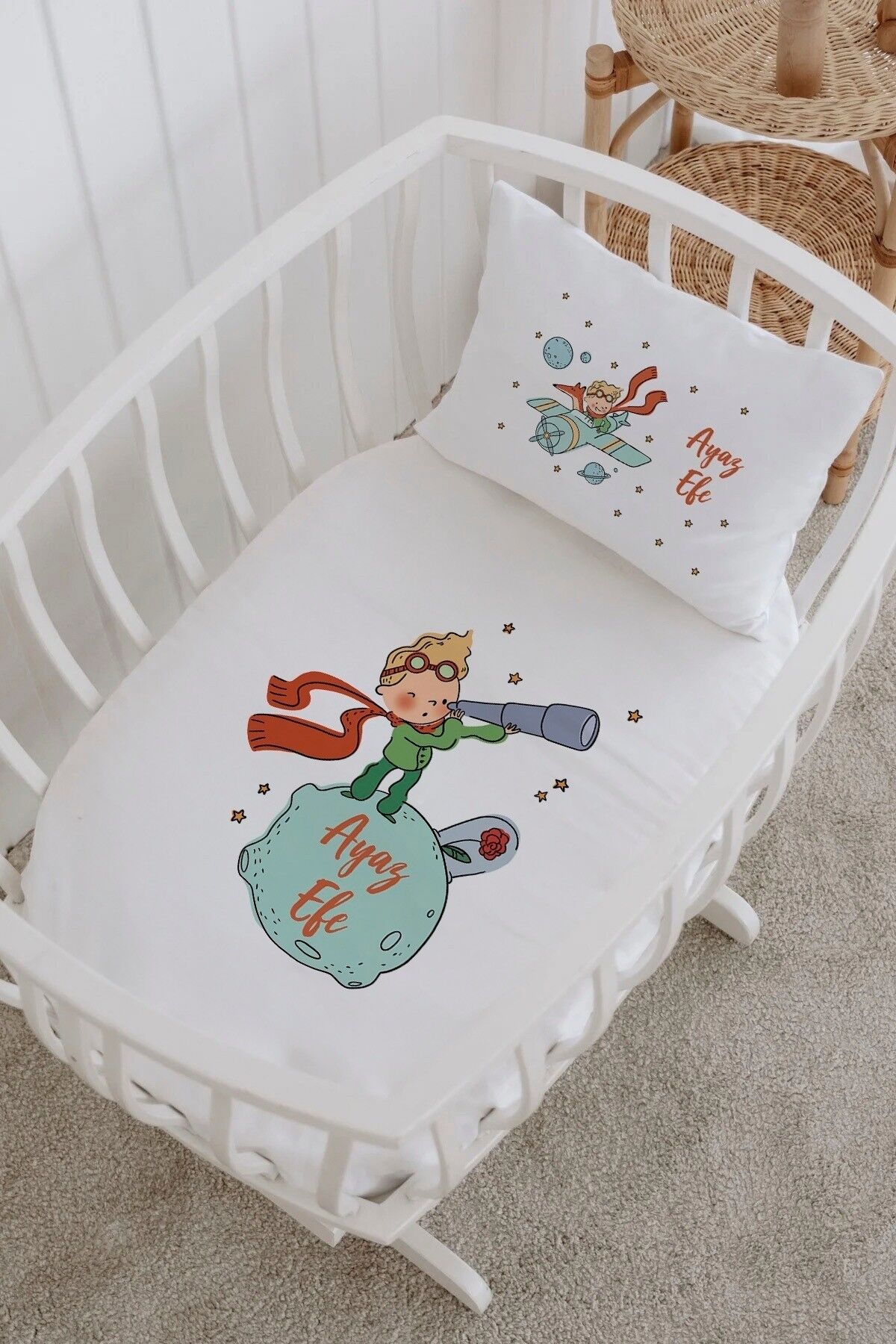 İsme Özel %100 Pamuk Park Yatak Çarşaf Seti  Küçük Prens