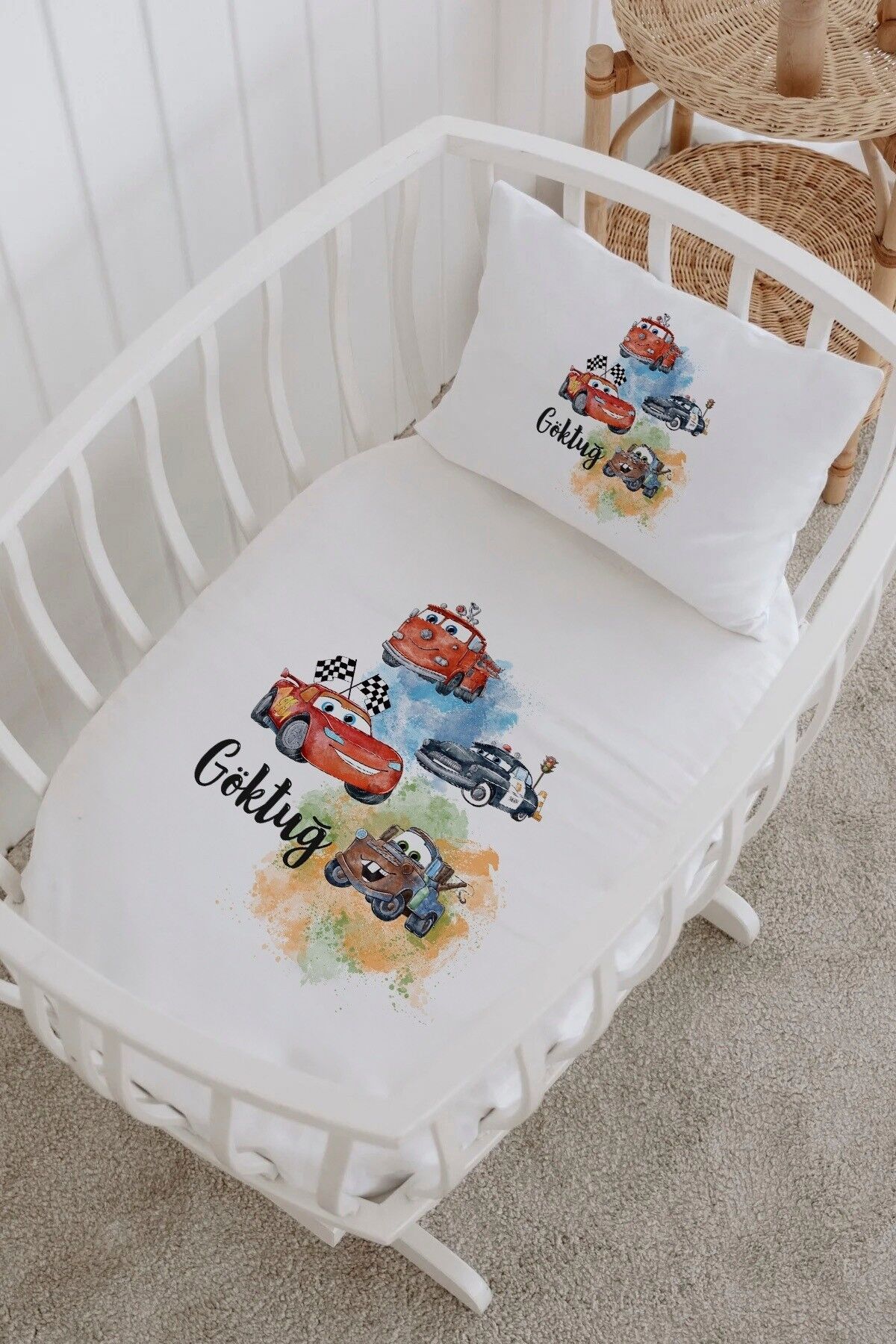 İsme Özel %100 Pamuk Park Yatak Çarşaf Seti  Arabalar