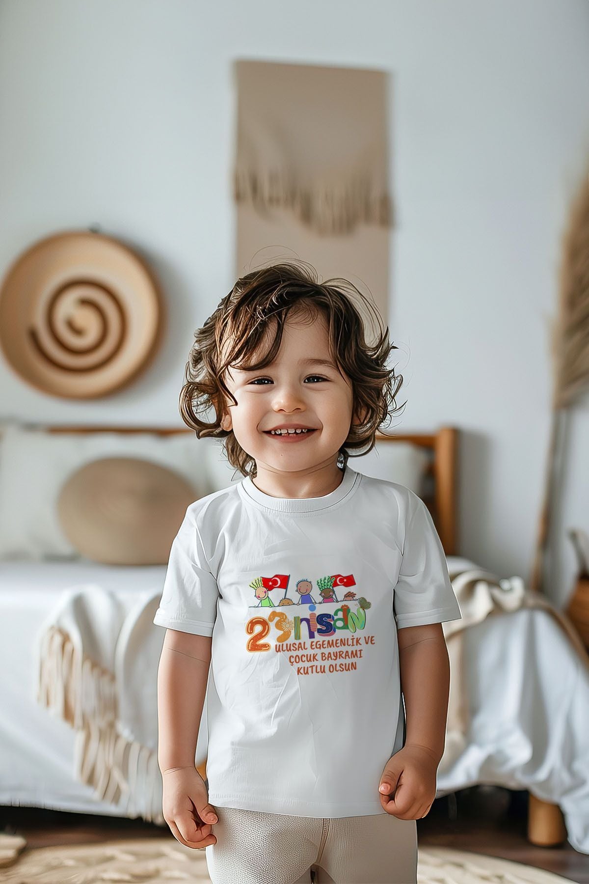 %100 Pamuk Erkek Çocuk 23 Nisan Baskılı Kısa Kollu Tişört
