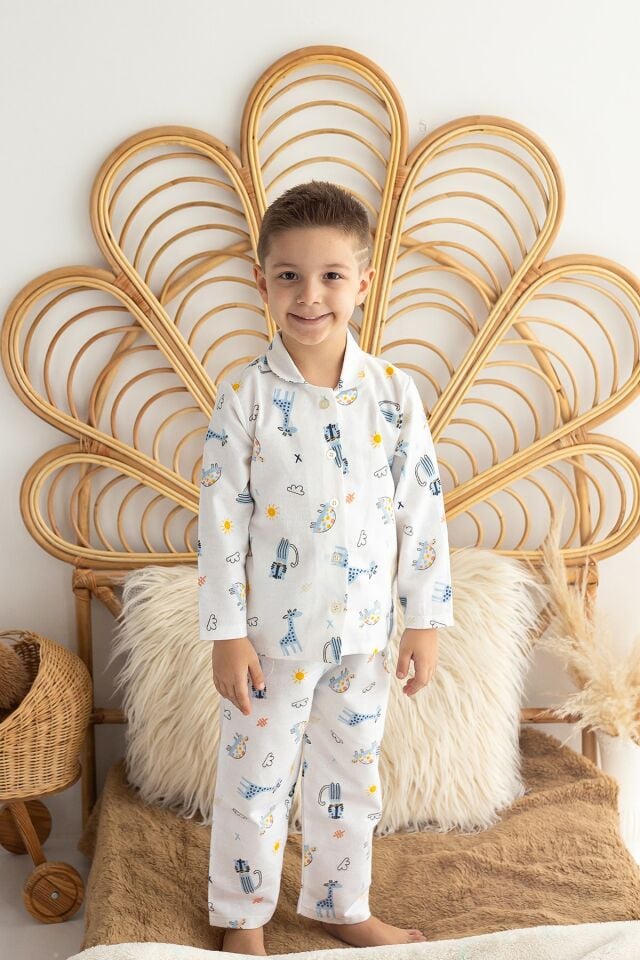 %100 Pamuk Pazen Erkek Çocuk Pijama Takımı