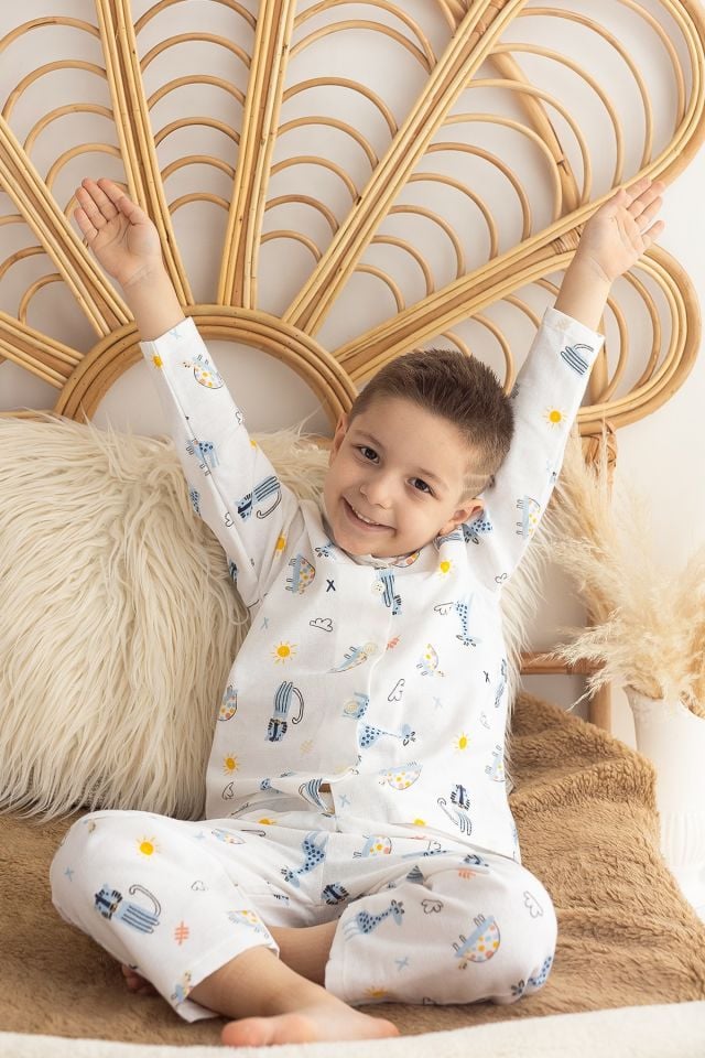 %100 Pamuk Pazen Erkek Çocuk Pijama Takımı
