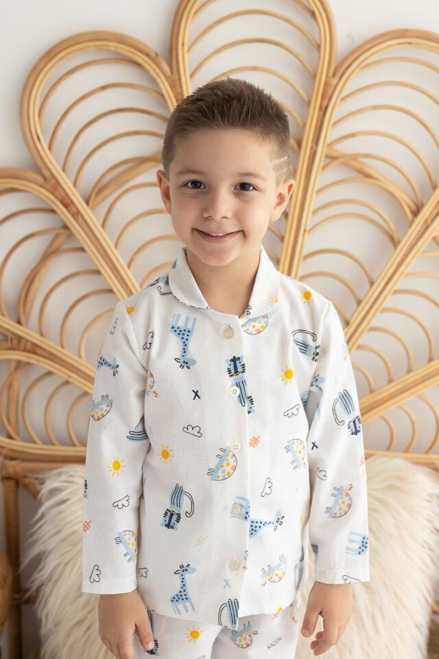 %100 Pamuk Pazen Erkek Çocuk Pijama Takımı