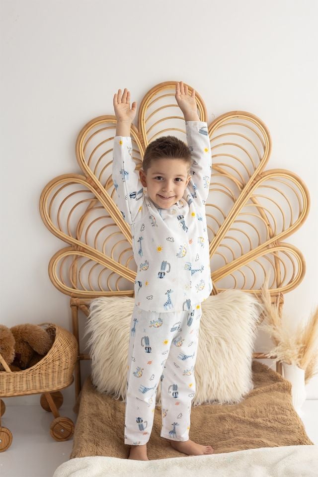 %100 Pamuk Pazen Erkek Çocuk Pijama Takımı