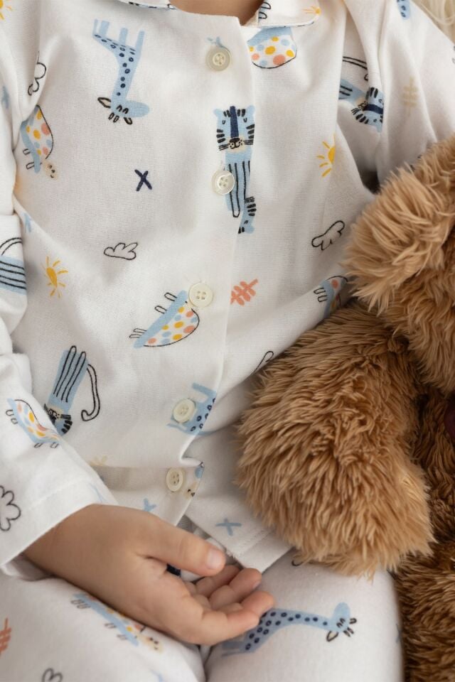 %100 Pamuk Pazen Erkek Çocuk Pijama Takımı