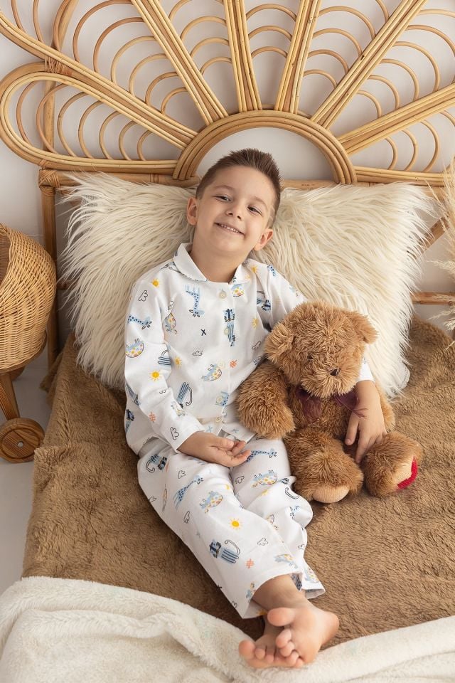 %100 Pamuk Pazen Erkek Çocuk Pijama Takımı