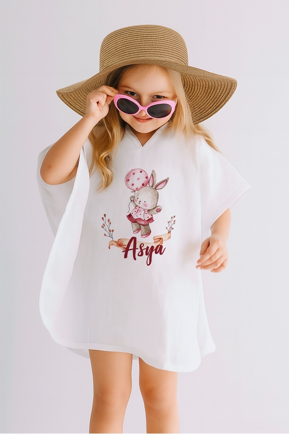 %100 Pamuk Müslin Kapüşonlu Bebek Çocuk Panço Bornoz Gökkuşağı