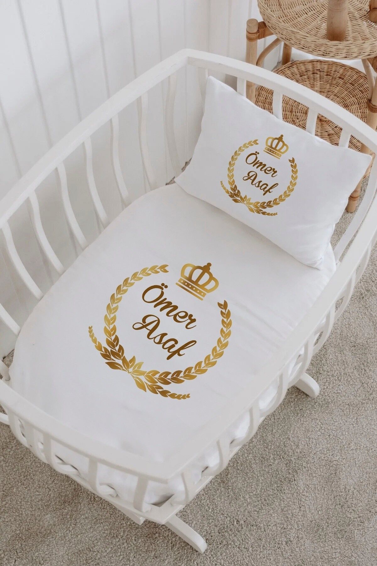 İsme Özel %100 Pamuk Park Yatak Çarşaf Seti  Gold Çelenk