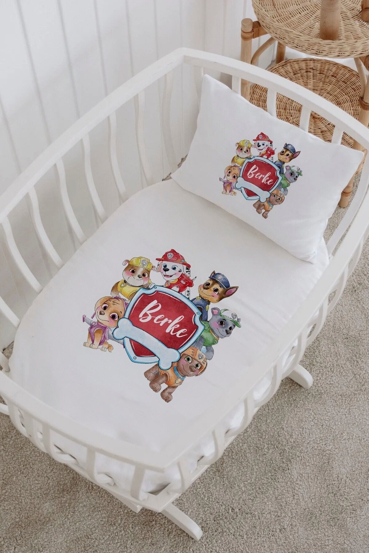 İsme Özel %100 Pamuk Park Yatak Çarşaf Seti  Paw Takım