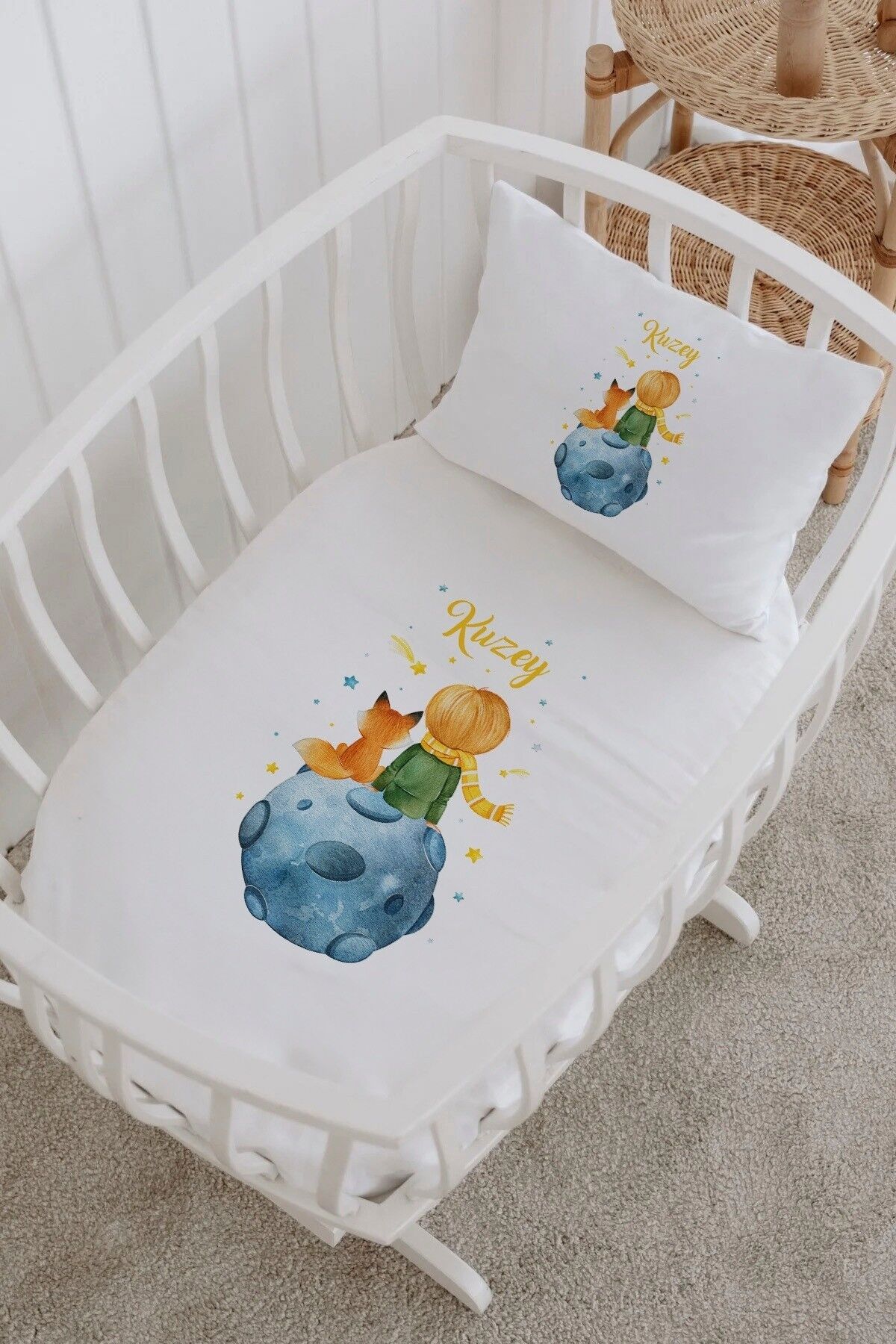 İsme Özel %100 Pamuk Park Yatak Çarşaf Seti  Küçük Prens ve Tilki