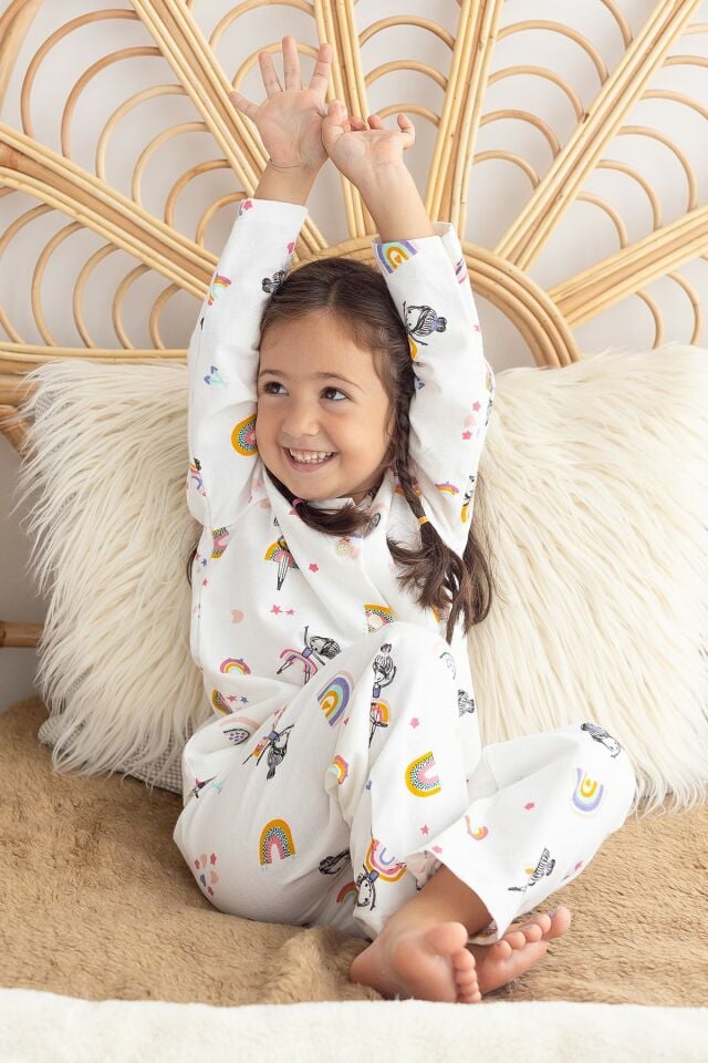 %100 Pamuk Pazen Kız Çocuk Pijama Takımı