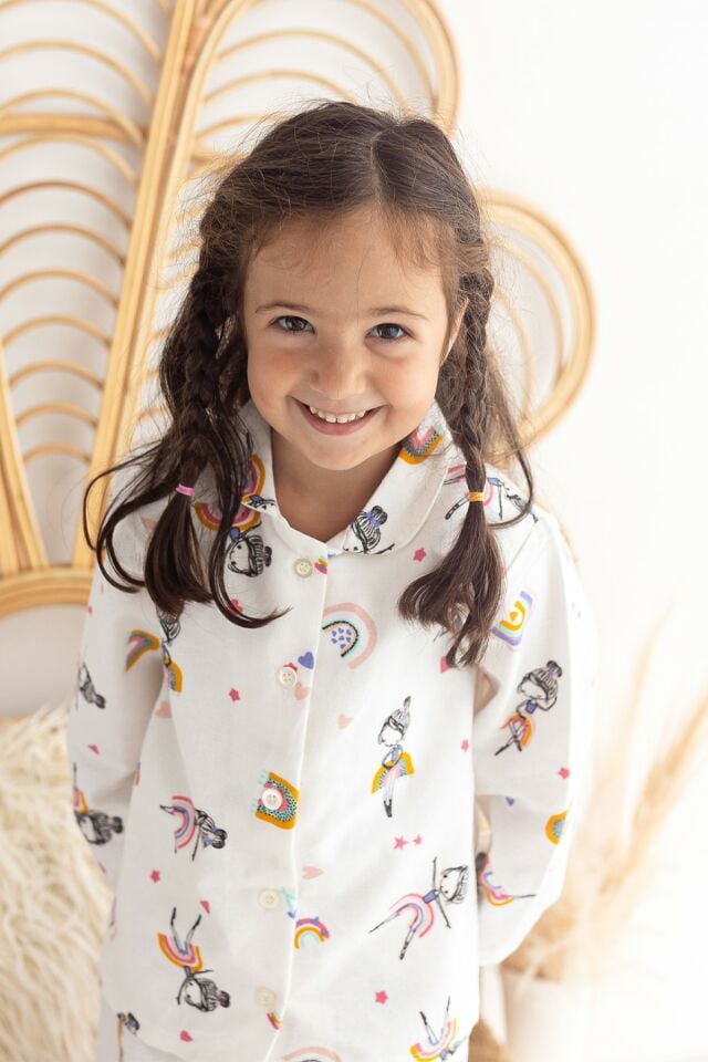 %100 Pamuk Pazen Kız Çocuk Pijama Takımı