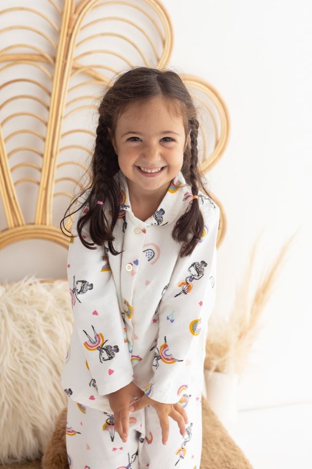 %100 Pamuk Pazen Kız Çocuk Pijama Takımı