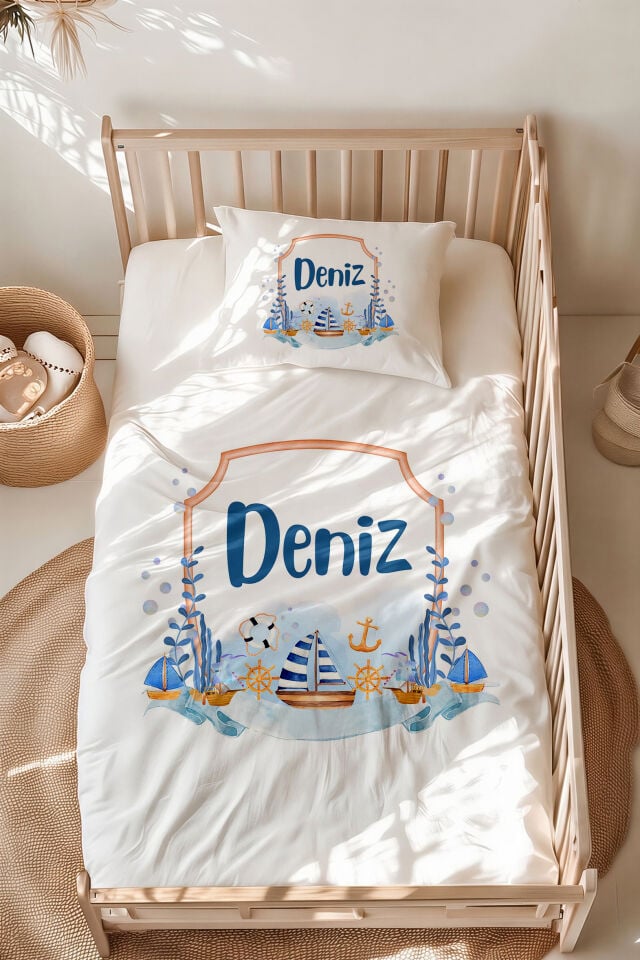 İsme Özel Montessori Yatak Nevresim Takımı Denizci