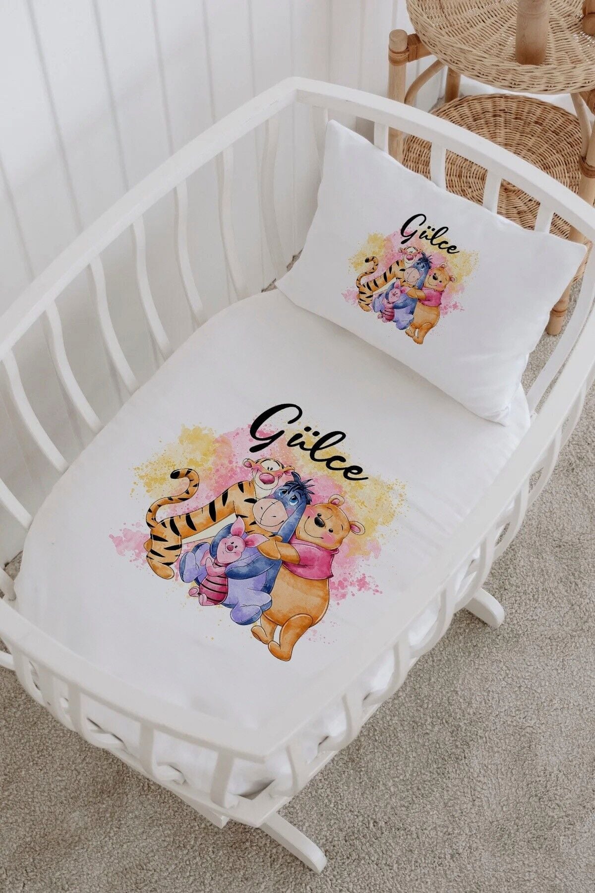 İsme Özel %100 Pamuk Park Yatak Çarşaf Seti  Winnie Takım