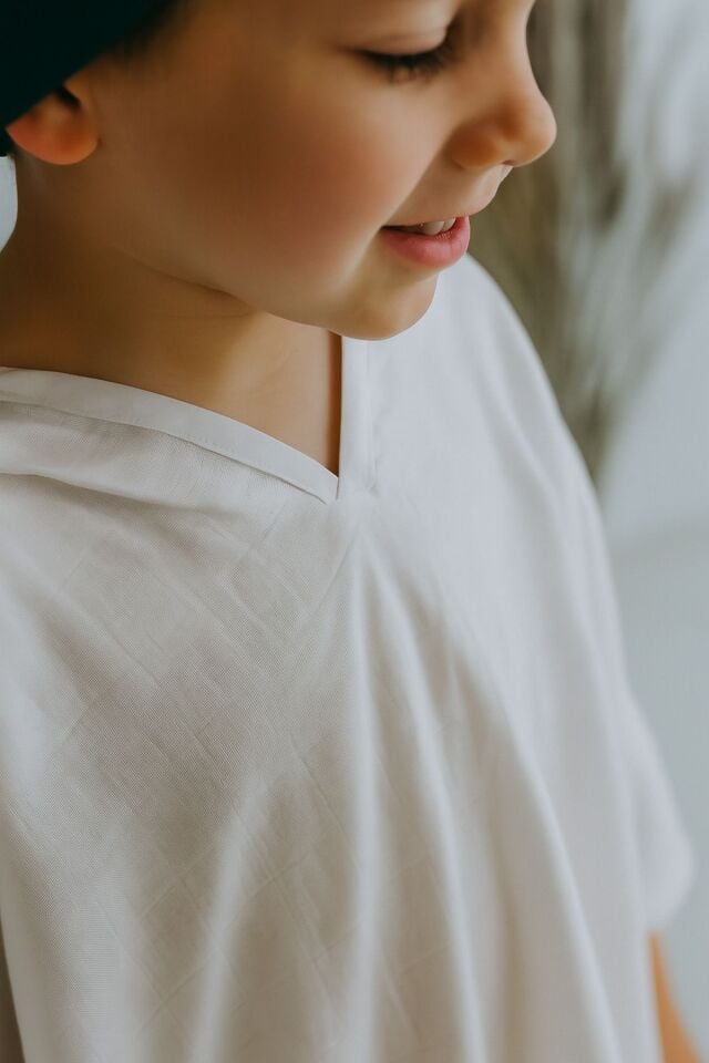 %100 Pamuk Müslin Kapüşonlu Bebek Çocuk Panço Bornoz Safari