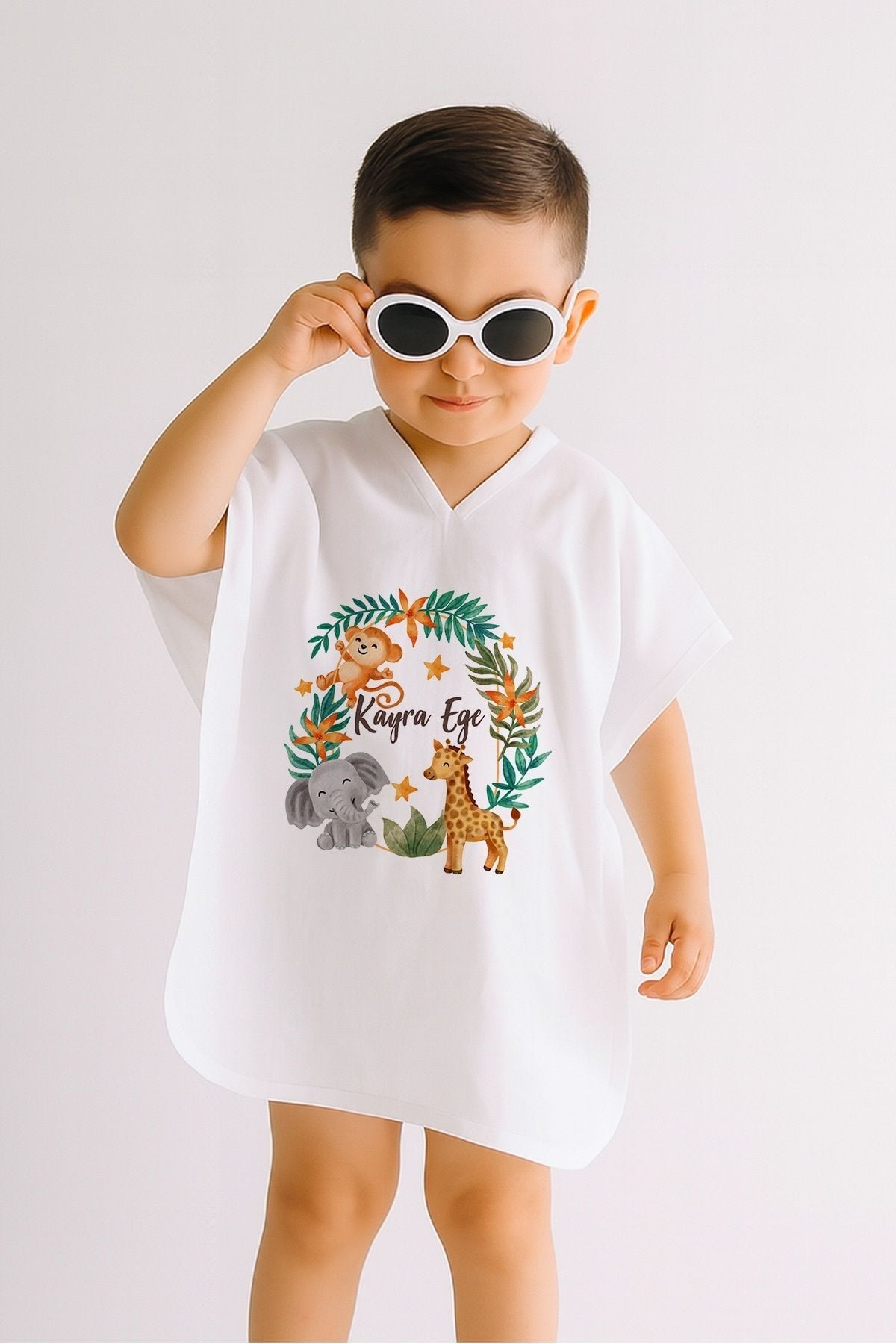 %100 Pamuk Müslin Kapüşonlu Bebek Çocuk Panço Bornoz Safari