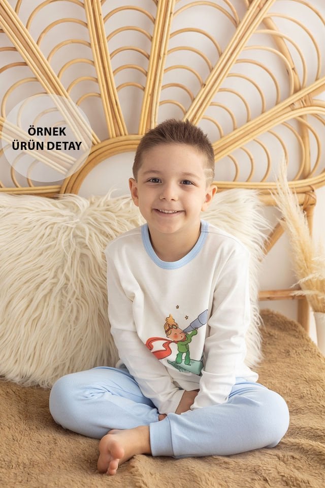 İsme Özel Erkek Çocuk Pijama Takımı %100 Organik Pamuk Mavi - 3-4 Yaş