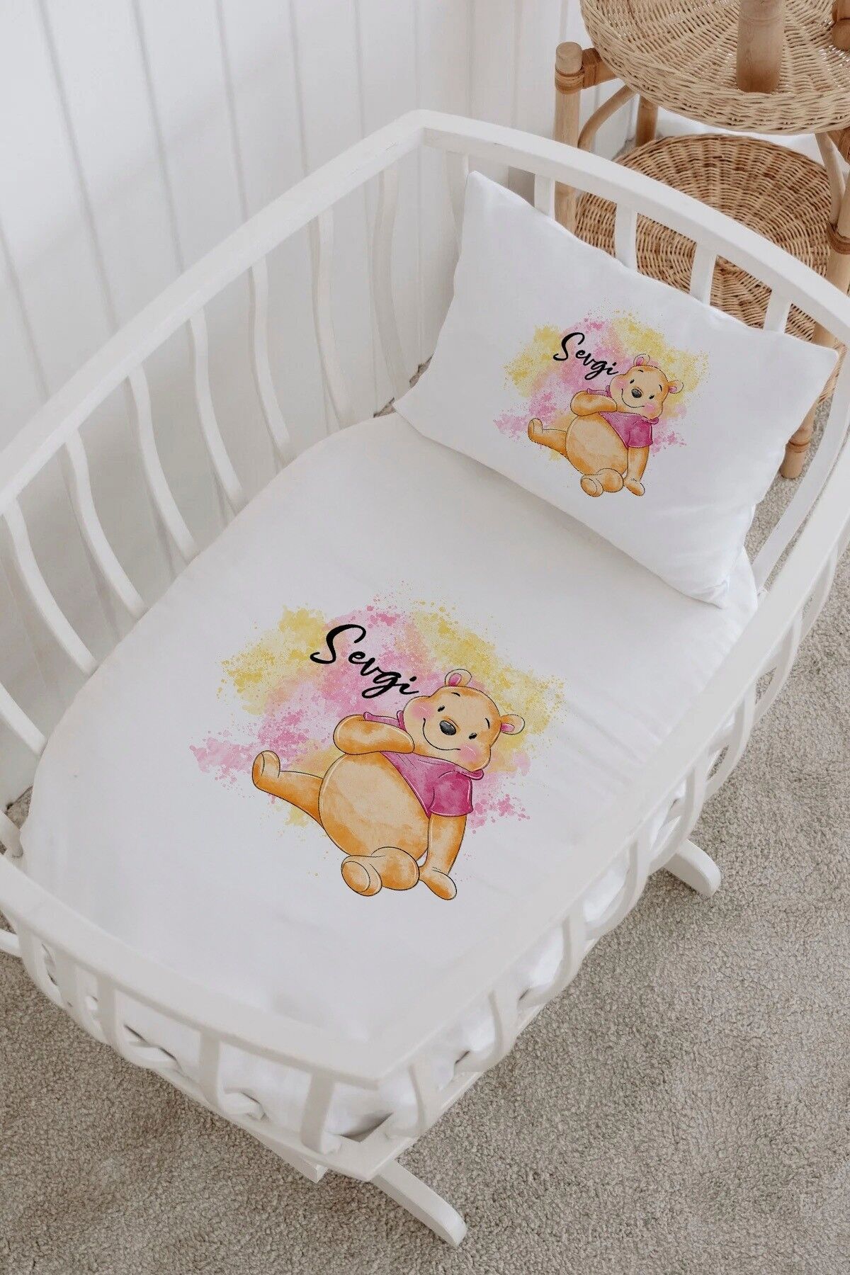 İsme Özel %100 Pamuk Park Yatak Çarşaf Seti  Winnie the pooh