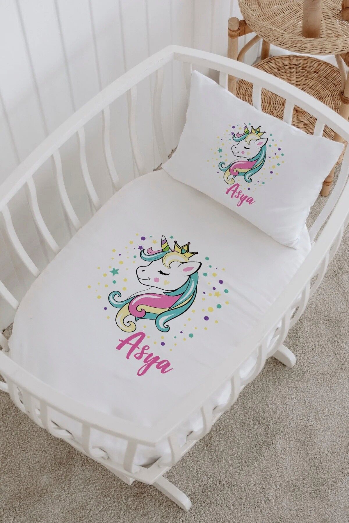 İsme Özel %100 Pamuk Park Yatak Çarşaf Seti  Unicorn