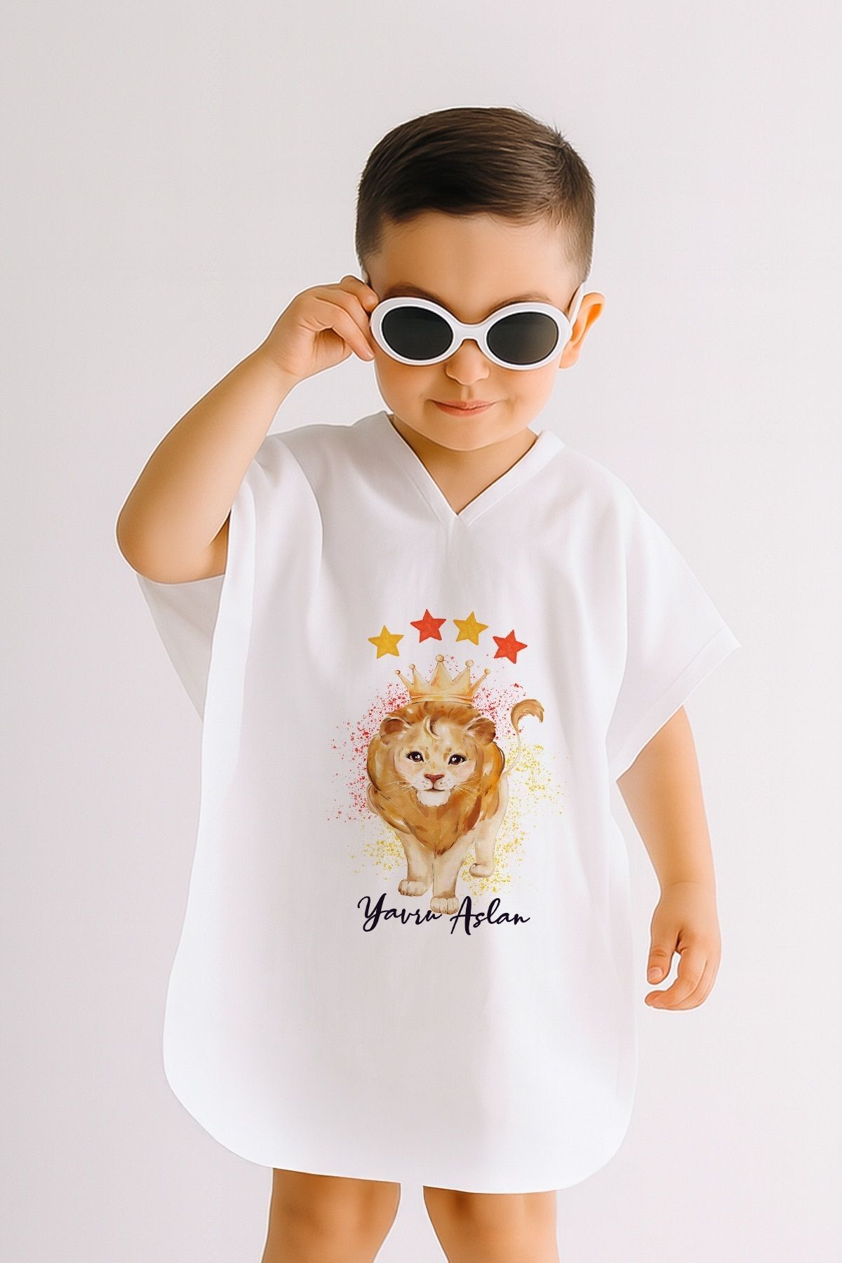 %100 Pamuk Müslin Kapüşonlu Bebek Çocuk Panço Bornoz Yavru Aslan