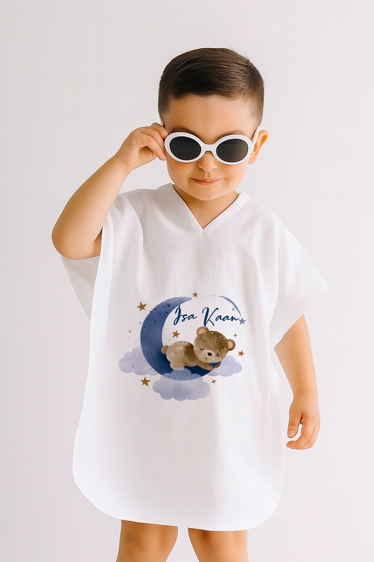 %100 Pamuk Müslin Kapüşonlu Bebek Çocuk Panço Bornoz Ayıcık