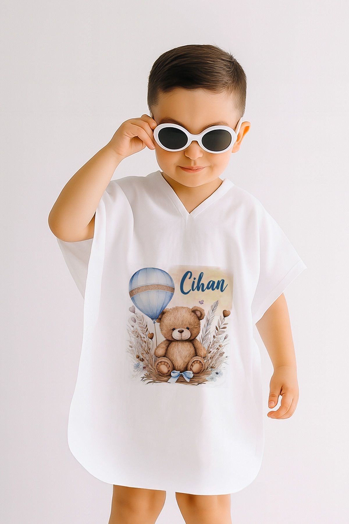 %100 Pamuk Müslin Kapüşonlu Bebek Çocuk Panço Bornoz Ayıcık