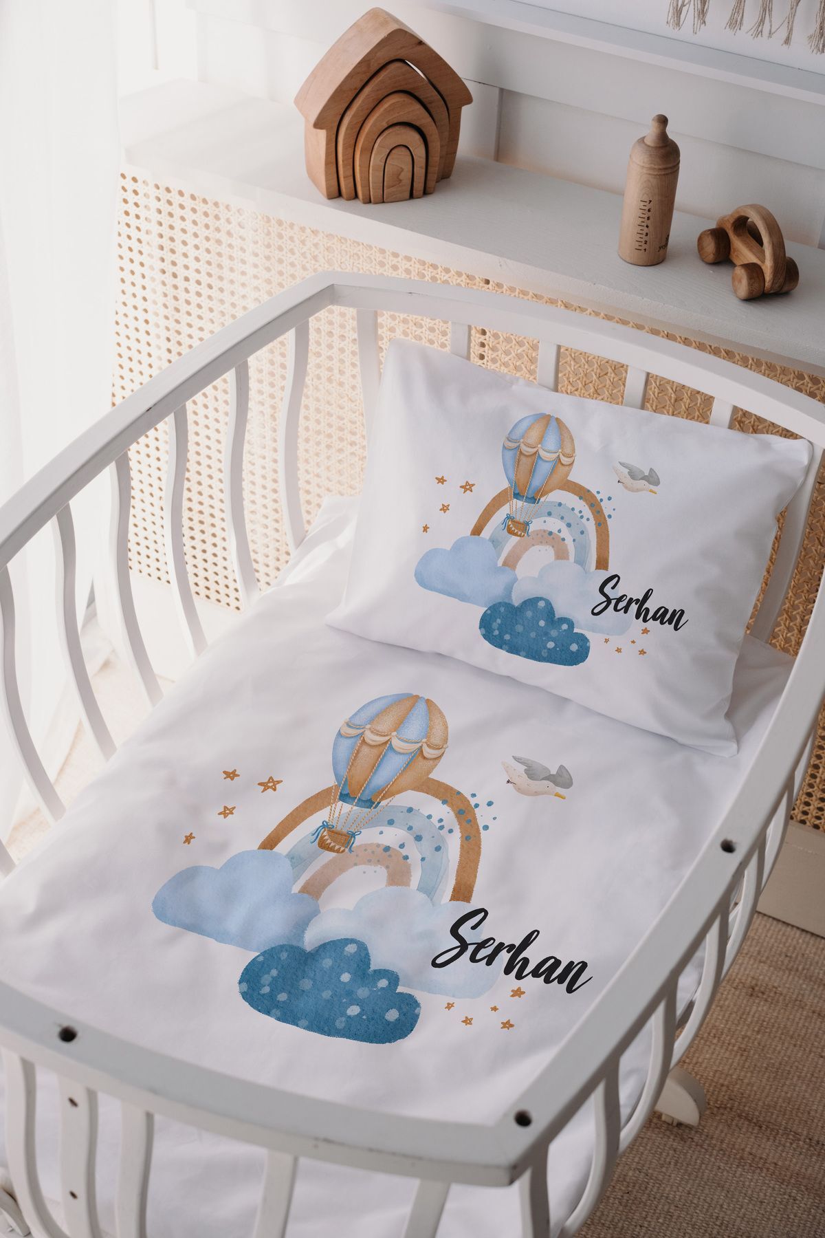 %100 Pamuk Saten Anne Yani Beşik Nevresim Takımı Balon