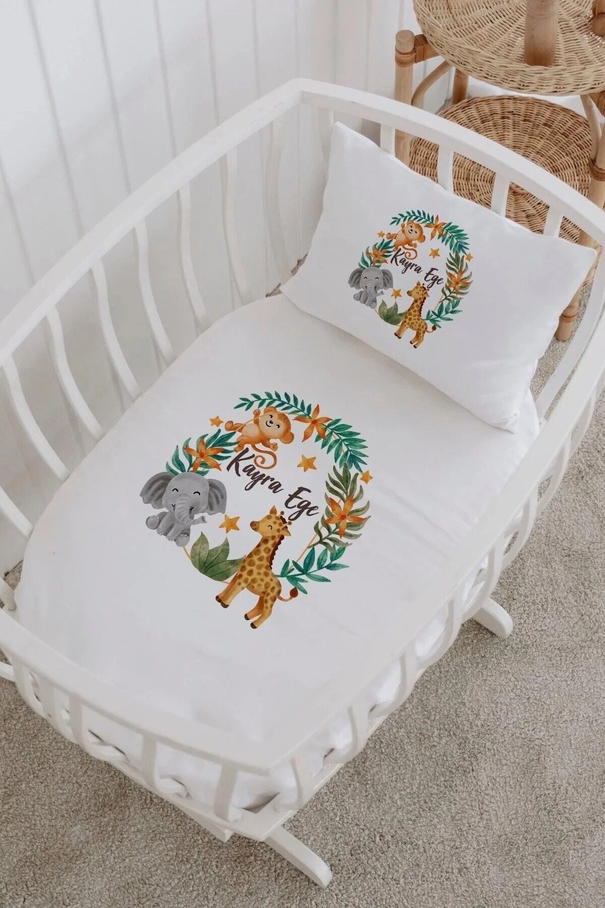 İsme Özel %100 Pamuk Park Yatak Çarşaf Seti  Safari Orman